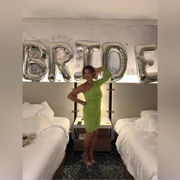 Atlein Collective Lime Bright Green One Shoulder Long Sleeve Dress - Picture 2 of 6